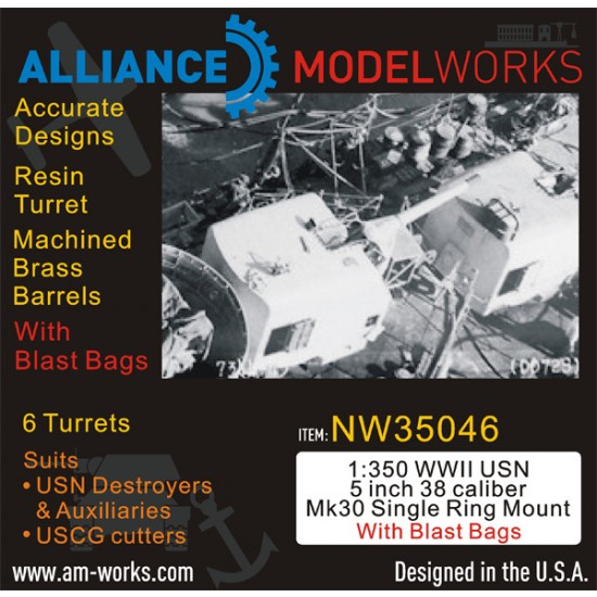 1/350 WWII USN 5inch 38 Caliber Mk30 Single Ring Mount with BlastBags