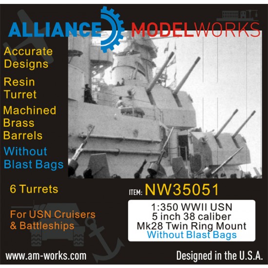 1/350 WWII USN 5inch 38 Caliber Mk28 Twin Mount without BlastBags