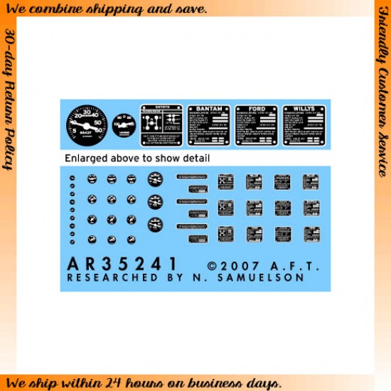 1/35 Jeep Instruments &Placards for Tamiya kits