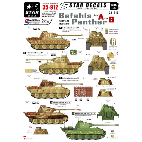 1/35 Panther Staff and HQ Tanks Befehls-Panther Ausf A & G Decals