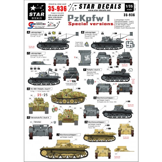 1/35 PzKpfw.I Special Version Decals for Ladungsleger/Ammo-Pz/Recovery/Fahrschule/Ausf.F