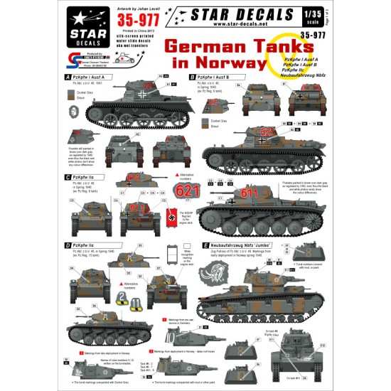 1/35 German Tanks Decals for Pz.Abt. z.b.V.40 in Norway 1940