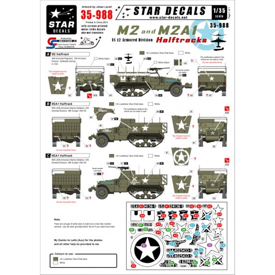 Decals for 1/35 US M2 and M2A1 Halftracks of US 12th Armoured Division