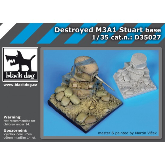 1/35 Destroyed M3A1 Stuart Light Tank Diorama Base (Dimensions: 80 x 75mm)