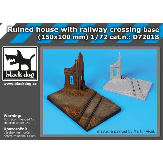 1/72 Ruined House with Railway Crossing Base (Size: 150x100mm)