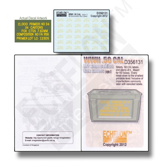 1/35 WWII .50 CAL M2 Ammunition Box Labels (Style 1) Decals