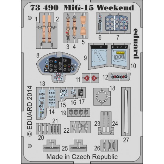 1/72 Mikoyan MiG-15 Weekend Edition Interior Detail Set for Eduard kit (1 PE Sheet) 