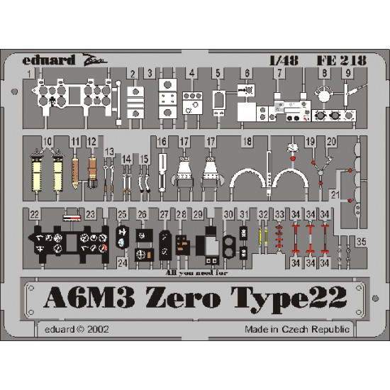 1/48 Mitsubishi A6M3 Zero Type 22 Colour Photoetch Set Vol.2 for Hasegawa kit