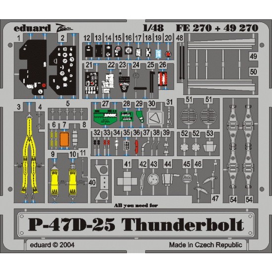 Colour Photoetch for 1/48 P-47D-25 Thunderbolt for Hasegawa kit