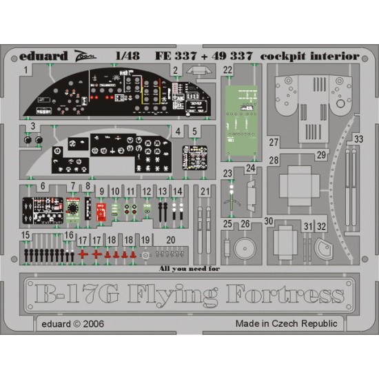 Colour Photoetch for 1/48 B-17G Flying Fortress Cockpit for Revell/Monogram