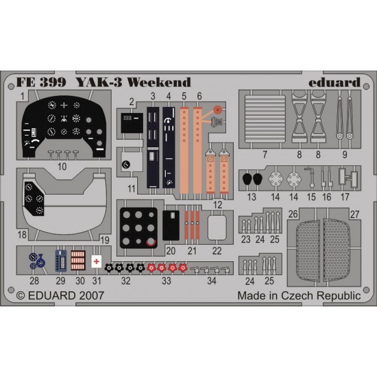 Colour Photoetch for 1/48 Yakovlev Yak-3 Weekend for Eduard kit