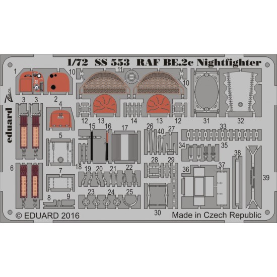 1/72 RAF BE.2c Nightfighter Interior Detail Set for Airfix #02101 (1 Photo-Etched Sheet)