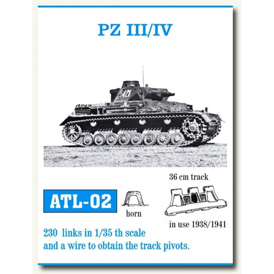 Metal Tracks for 1/35 German Panzer III/IV 1938-1941 (230 links)