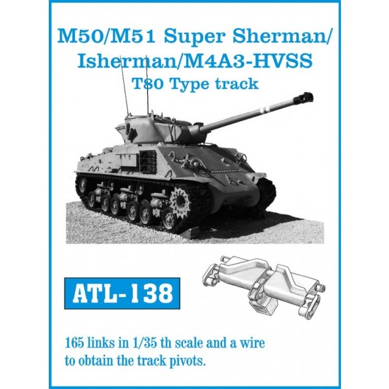 1/35 M50/M51 Super Sherman /Isherman /M4A3-HVSS T80 Type Metal Tracks (165 links)
