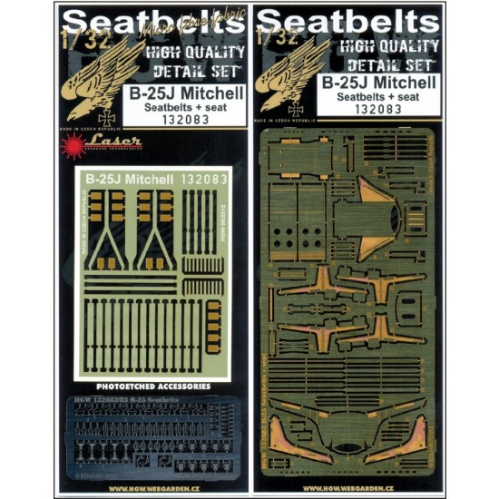 1/32 North American B-25 Mitchell Pilot Seats + Seatbelts (Laser Cut) for HK Models