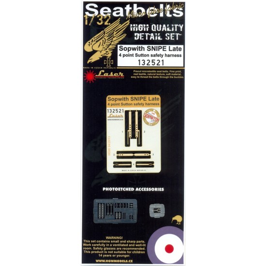 1/32 Sopwith Snipe (late) Seatbelts (Laser Cut) for Wingnut Wing kit