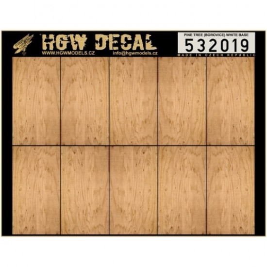 1/32 Pine Tree Wood Grain Base White Decals (10pcs, A5 Sheet)