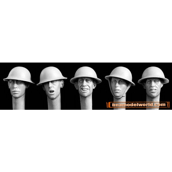 1/35 5x Heads with British WWI Steel Helmets (also used by USA)