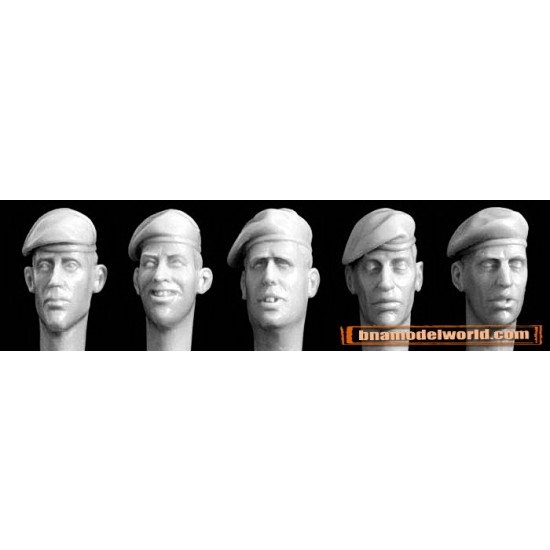 1/35 5x Heads with Berets (Pulled Right, Tight Shape) e.g. British 1970s