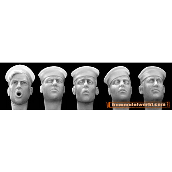 1/35 5x Heads with US Navy Sailor Caps (used by many other Navies)