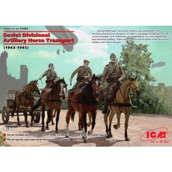 1/35 Soviet Divisional Artillery Horse Transport 1943-1945(1 Trailer,6 Horses & 3 Figures)