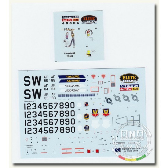 Decals for 1/48 F-16 Max Thrust Hooters Standards 363 TFW Gulf War Falcons