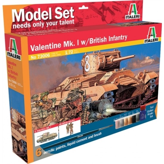 1/72 Valentine Mk.I w/British Infantry Model Set (Acrylic Paints, Cement &Brush included)
