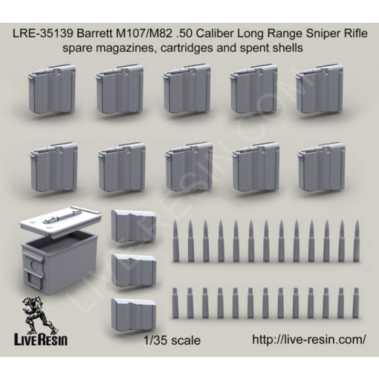 1/35 Barrett M82A1/107A1 .50 Caliber (LRSR) Spare Magazines, Cartridges and Spent Shells