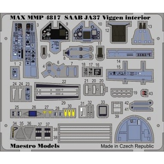 1/48 Saab JA37 Viggen Interior Detail-up Set for Tarangus kit (1 photo-etched sheet)