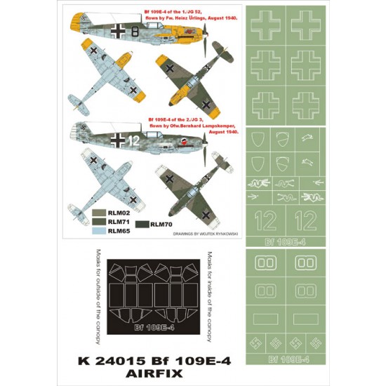 1/24 Bf-109E4 Paint Mask for Airfix (Canopy Masks + Insignia Masks)