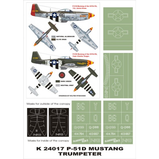 1/24 P-51D Mustang Paint Mask Vol.4 for Trumpeter (Canopy Masks + Insignia Masks)