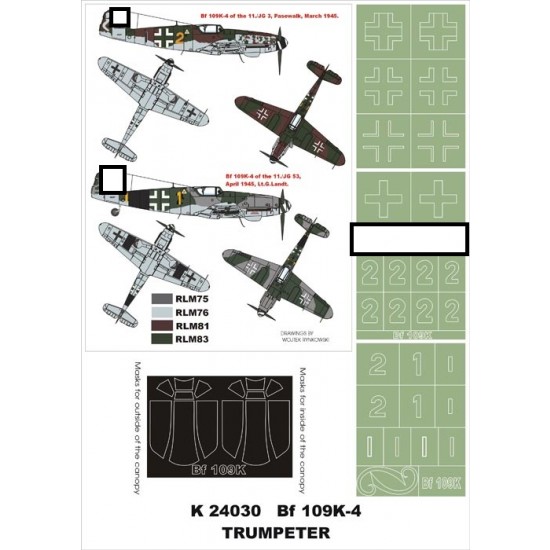 1/24 Messerschmitt Bf 109K-4 Paint Mask Vol.2 for Trumpeter (Canopy Masks +Insignia Masks)