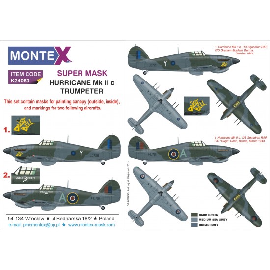1/24 Hurricane Mk IIc Paint Mask for Trumpeter kit