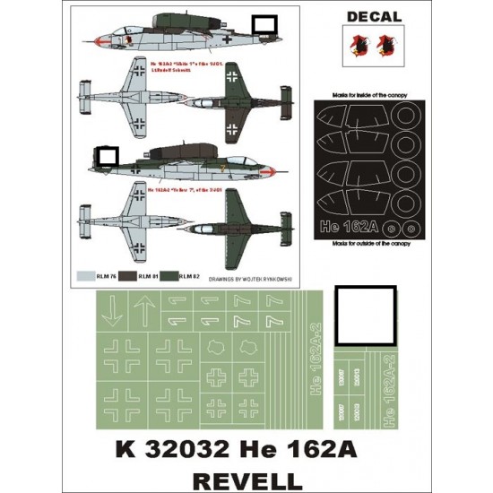 1/32 He-162A-2 Paint Mask Vol.2 for Revell (Canopy Masks + Insignia Masks + Decals)