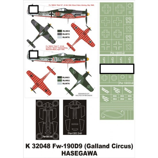 1/32 Fw-190D9 (Galland Cirrus) Paint Mask for Hasegawa (Canopy Masks + Insignia Masks)