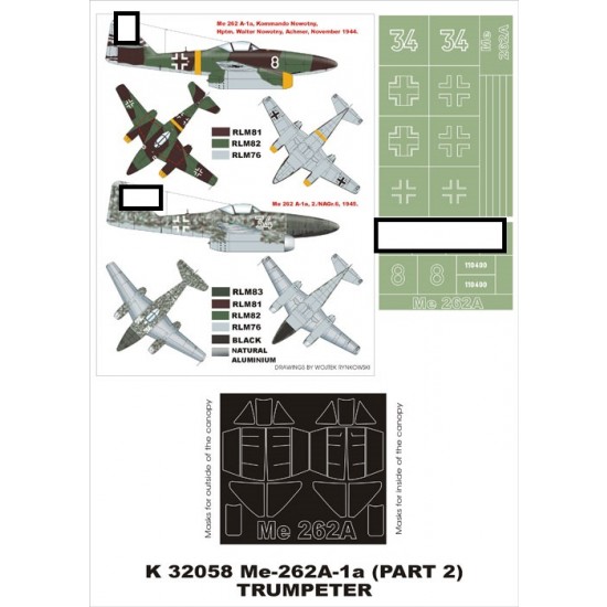 1/32 Me-262A-1a Paint Mask Vol.2 for Trumpeter (Canopy Masks + Insignia Masks)