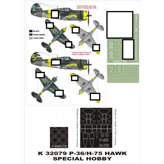 1/32 P-36/H-75 Hawk (Finland) Paint Mask for Azur (Canopy Masks + Insignia Masks)