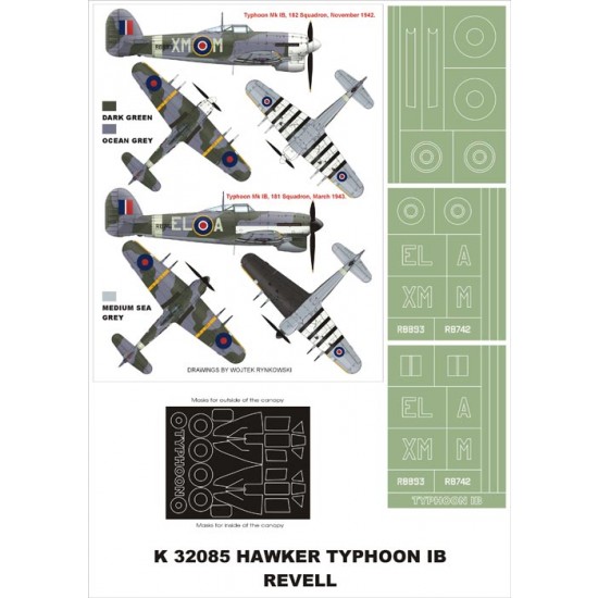 1/32 Hawker Typhoon IB Paint Mask Vol.1 for Revell (Canopy Masks + Insignia Masks)