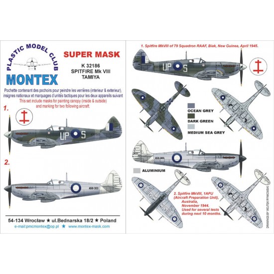 1/32 Supermarine Spitfire VIII Paint Mask Vol.2 for Tamiya (Canopy Masks + Insignia Masks)