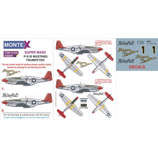 1/32 P-51B Mustang Paint Mask Vol.2 for Trumpeter (Canopy Masks + Insignia Masks + Decals)
