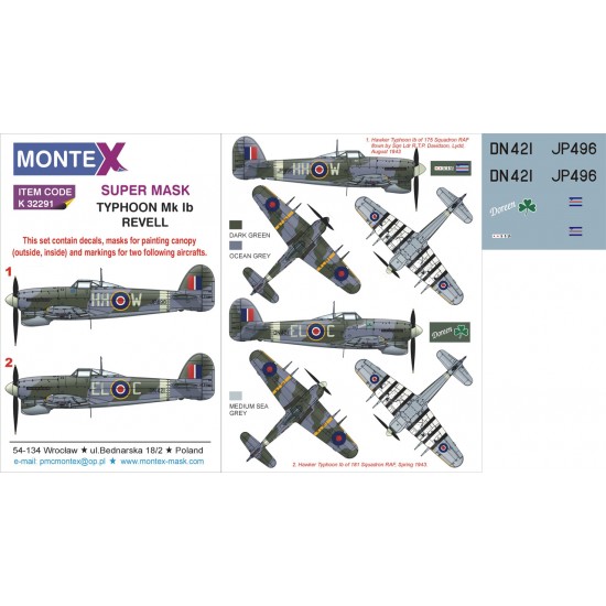 1/32 Hawker Typhoon Mk.Ib Car Door Paint Mask for Revell (Insignia&Canopy Masks +Decals)