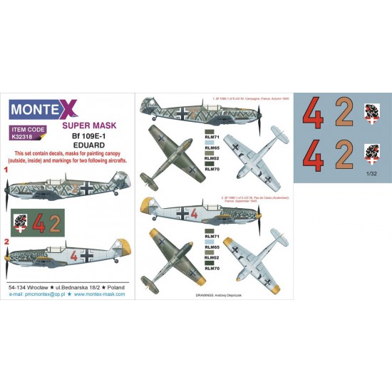 1/32 Bf 109E-1 Paint Mask for Eduard kit (Canopy Masks + Insignia Masks + Decals)