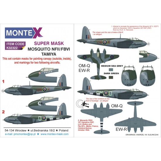 1/32 Mosquito FB Mk.VI/NF Mk.II Paint Mask for Tamiya kit (Canopy Masks + Insignia Masks)