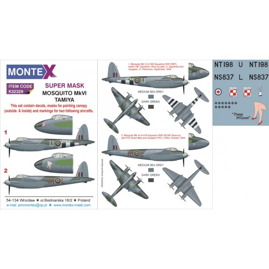 1/32 Mosquito Mk.VI Paint Mask for Tamiya kit (Canopy Masks + Insignia Masks + Decals)