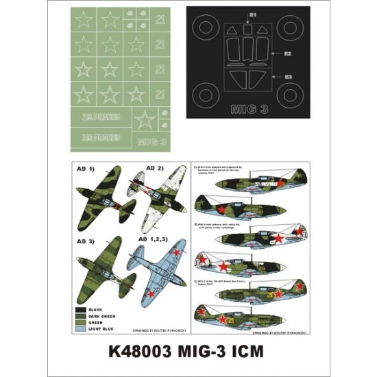 1/48 Mikoyan-Gurevich MiG-3 Paint Mask Vol.1 for ICM (Canopy Masks + Insignia Masks)