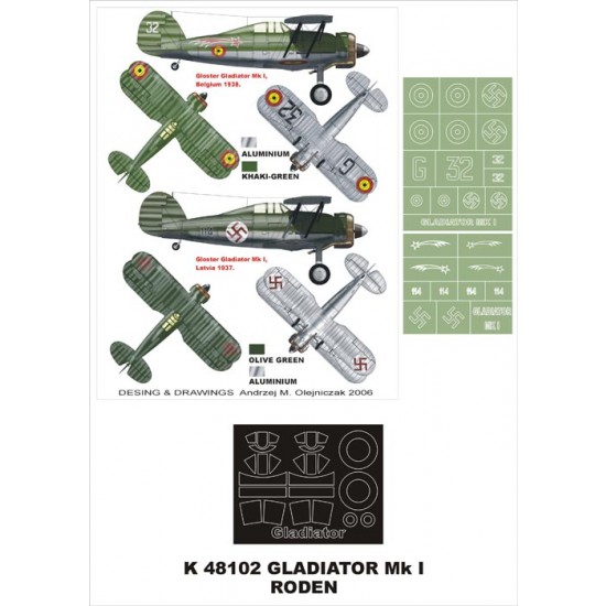 1/48 Gladiator Mk.I Paint Mask Vol.2 for Roden (Canopy Masks + Insignia Masks)