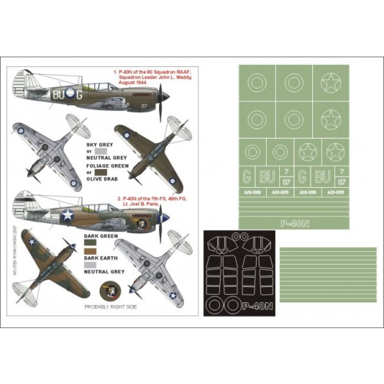 1/48 P-40N Paint Mask for Hasegawa (Canopy Masks + Insignia Masks + Decals)