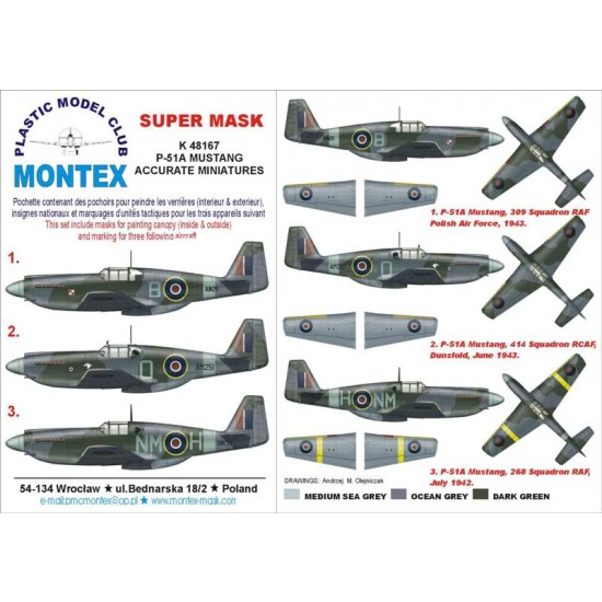 1/48 P-51A Mustang Paint Mask for Accurate Miniatures (Canopy Masks + Insignia Masks)