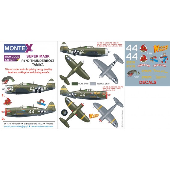 1/48 P-47D Razorback Paint Mask Vol.3 for Tamiya (Canopy Masks + Insignia Masks + Decals)