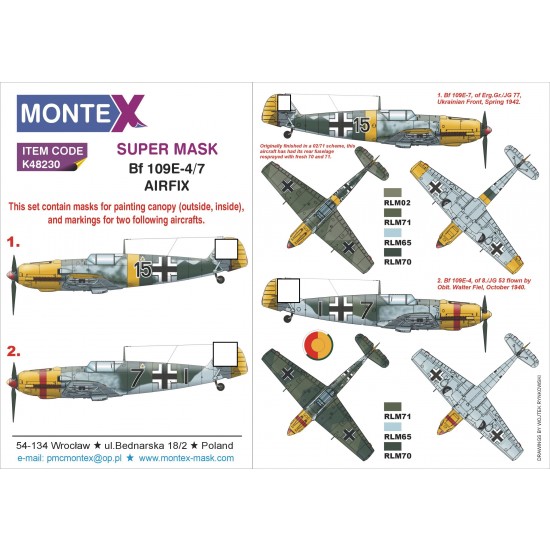 1/48 Messerschmitt Bf 109E-4 Paint Mask for Airfix kit